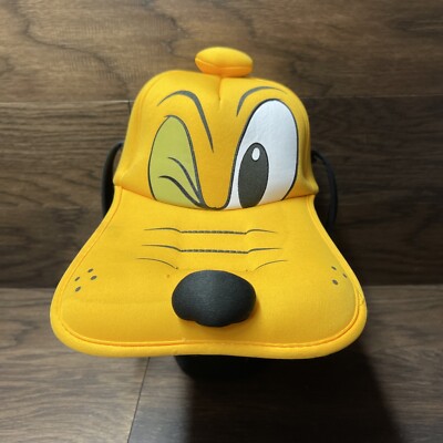 Disney Parks Pluto Hat With Ears Cap Stretch Fit Plush Dog Face Winking Yellow-image