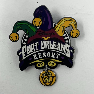 RARE 2001 Disney Port Orleans Resort Logo Jester Hat Pin w/ Dangle! RETIRED! WDW-image