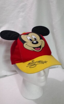 WDW Kids Mickey Mouse Hat Mickey Ears Face Signatured Red Yellow Youth-image