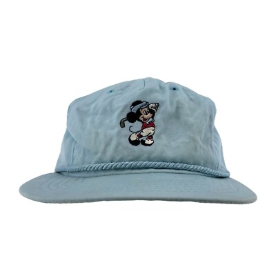 Vintage 80s Walt Disney World Golf Strapback Hat Sky Blue Mickey Mouse USA Made-image