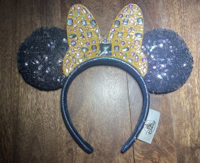 Disney Minnie Mouse WDW 50th Celebration Blue Sequin Jeweled Bow Ears Headband-image