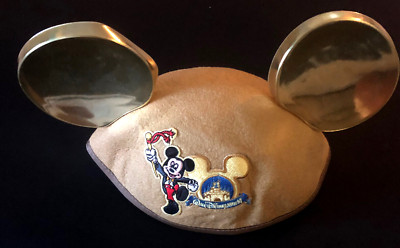 RARE VINTAGE HTF WALT DISNEY WORLD GOLD ADULT MICKEY MOUSE EARS GOLD HAT-image