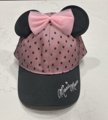 MINNIE MOUSE hat Disney Parks pink adjustable cap Mouse ears bow ADULT SIZE-image
