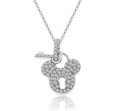 Disney Necklace  Mickey Sterling Silver Lock And Key Disney Designer Collection-image