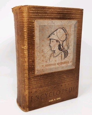 Vintage Book 1944 Encyclopedia  Textured Leather Cover Book World Knowledge WWII-image
