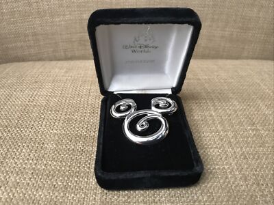 Walt Disney World Mickey Mouse Icon Swirl Sterling Silver Pin Gift Box RARE-image