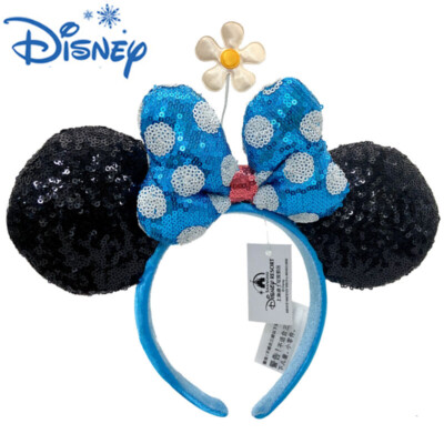 Minnie Ears Timeless Flower WDW Disney-Parks Daisy Bow Blue Polka Dot Headband-image