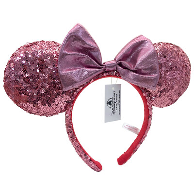 Disney Parks Pink Minnie Mouse Sequined Ears Bow Headband For Girl Women-image
