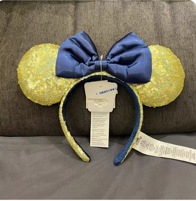 Disney Parks 50th Minnie Mouse EARidescent Ears Gold Shimmer Blue Headband-image