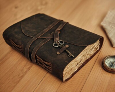 Genuine Leather Journal Vintage Rustic Leather Bound Journal  Deckle Edge Paper-image