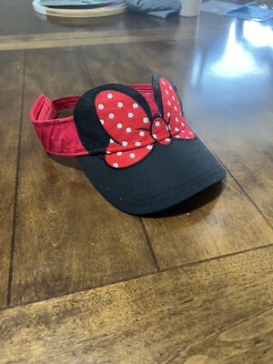 Disney Parks WDW Adult Minnie Mouse Ears Visor Hat Red Polka Dot Bow Adjustable-image