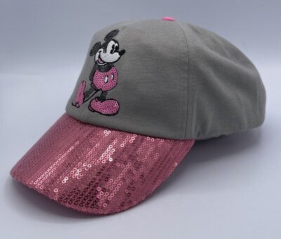 Walt Disney World Pink Sequin Mickey Mouse Baseball Cap Hat Gray Adult 57-61CM-image