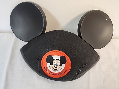 Mickey Mouse Walt Disney World Black  Felt Hat  & PLASTIC Ears Adult  Size-image
