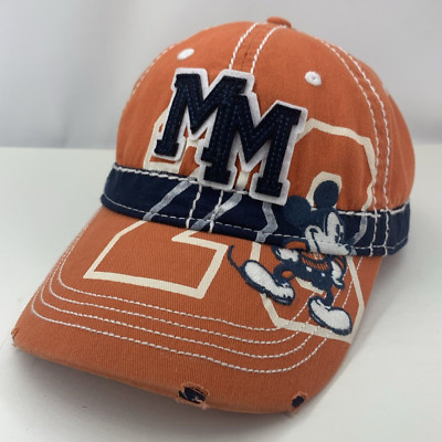 Mickey Mouse Hat MM 28 Orange Disney Parks Adjustable Distressed Baseball Cap-image