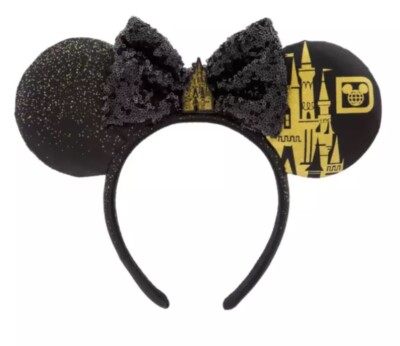 Walt Disney World Parks Magic Kingdom Black Gold Sparkle Minnie Ears Headband-image