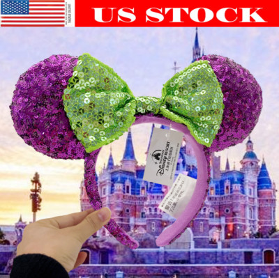 Disney Parks Purple And Green Bow Minnie Mickey Ears Bow Sequined Headband US-image
