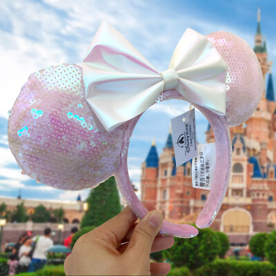 Anniversary Disney Exclusive Headband Ears Minnie Mouse Pink Bow Sequins US Ship-image