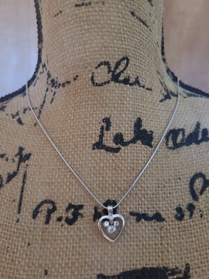 Disney silver toned Mickey Mouse Heart  corded chain Necklace with  Crystals -image