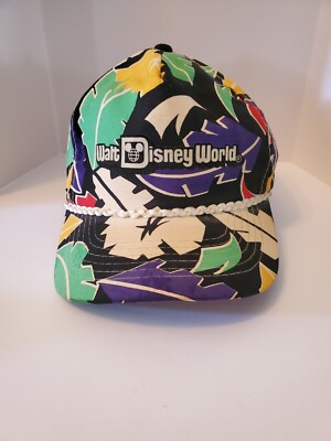 80s Walt Disney World Snapback Hat VTG Mickey Mouse Colorful Floral Retro Rope-image