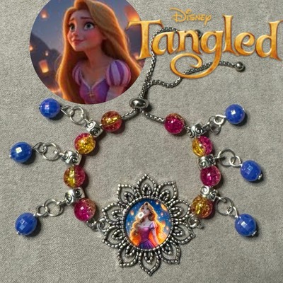 RAPUNZEL Tangled Handmade Silver Slider Cabochon Charm Bracelet/Jewelry ✨ NEW-image