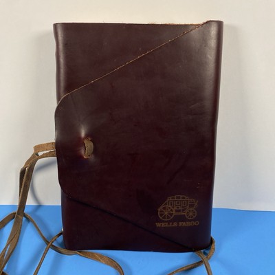 Rustico Brown Leather Bound Notebook Journal Wrap Flap Closure Wells Fargo Bank-image