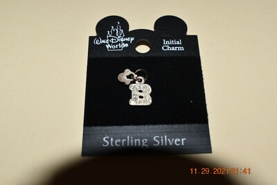 Disney Mickey Mouse Ears Letter B Initial Charm Sterling Silver & Crystals New-image