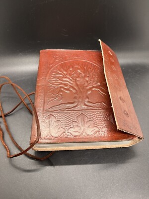 Leather Bound Paper Journal Natural Drawing Tree Of Life Tooled Leather Ties-image