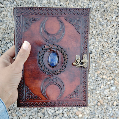 Personalized Handbound Small Leather Journal Triple Moon Spell Book Of Shadow -image