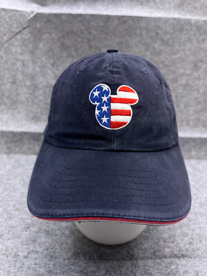 Walt Disney World Mickey Mouse USA Flag Hat Cap Strap Back Adult OS Blue Cotton-image