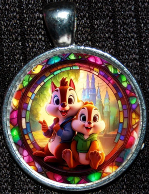 Chip & Dale Chipmunks Best Friends Disney Disneyland WDW Silver Pendant Necklace-image
