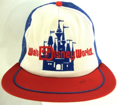 VTG 1980s Walt Disney World Magic Kingdom Red White Blue Snapback Trucker Hat-image