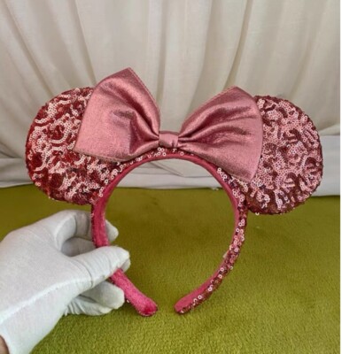 Disney Parks Pink Sequins Minnie Mouse Ears Bow Headband 2022-image