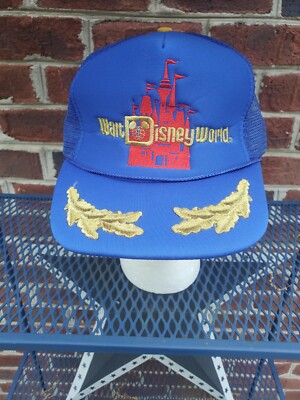 Vintage Walt Disney World Blue Mesh Scrambled Eggs Snapback Hat Gold Leaf Dad-image