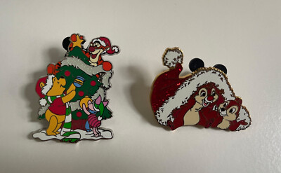 Disney Christmas Holiday Pins Winnie the Pooh Christmas Tree Chip Dale Santa Hat-image