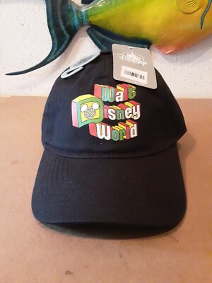 NWT Walt Disney World Mickey Baseball Cap Hat Rainbow Black HTF Retro-image