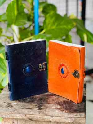 Goat Handmade Leather Journal one size With Stone journal Royal Gift-image