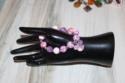 Disney MINNIE MOUSE Pink Beaded  stretch bracelet with  Charm-image