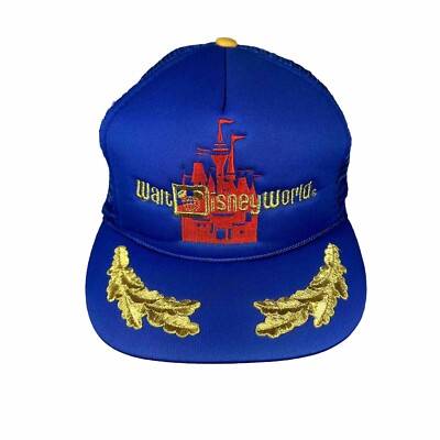 Vintage 80s Walt Disney World Snapback Trucker Hat, Blue Cap w/ Scrambled Eggs-image