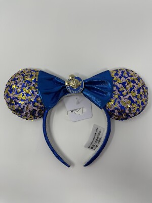 2021 Disney Parks WDW Annual Passholder Blue Sequined Minnie Mouse Bow Ears New-image