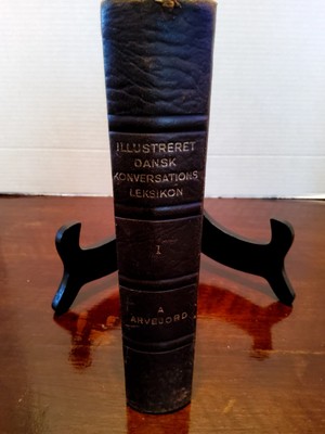 Antique Leatherbound Book/Gold Letters Danish Encyclopedia With Pictures Vol 1-image