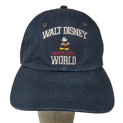 Walt Disney World Men's Slideback Hat Blue Embroidered Mickey Mouse Logo Cotton-image