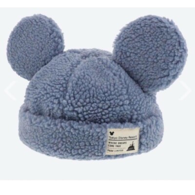 Tokyo Disney Resort Ears Mickey limited Fluffy Boa Cap Hat Blue Japan 58cm-image