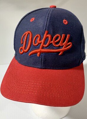 Disney Dopey Hat Embroidered Spell Out Adult One Size Snap Back Cap Red Blue-image