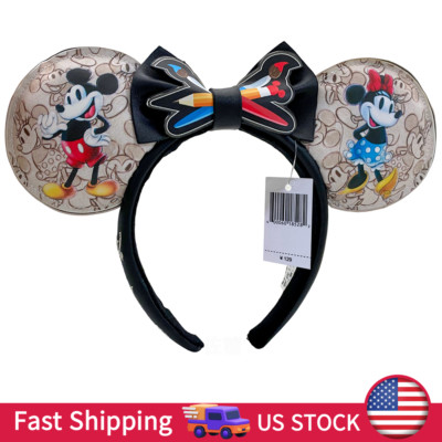 Loungefly Disney. Parks Mickey Minnie Ears 100th Anniversary Sketchbook Headband-image