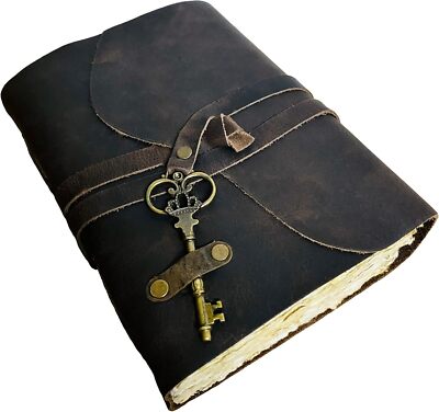 Leather Journal - Antique Handmade Deckle Edge Vintage Paper - Bound Key Journal-image