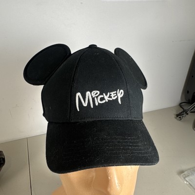 Disney Mickey Mouse Baseball Cap Ears Black Snapback White Embroidered Sz Youth-image