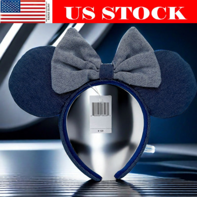 Disney Resort Store Stripe Minnie Mouse Denim Rare Blue Ears Headband US-image