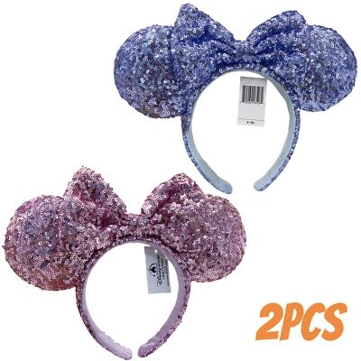 Disney-Anniversary Collection Blue Sequins Bow &Pink Sequins Bow Minnie Headband-image