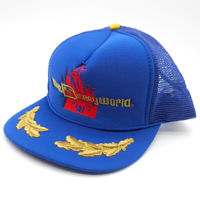 Vintage Walt Disney World Hat Blue Mesh Snapback Trucker Gold Leaf Scramble Egg-image