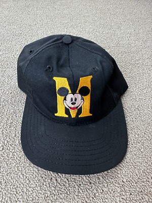 Mickey Mouse Hat Strapback Cap Black Walt Disney World Land shirt pin VTG-image